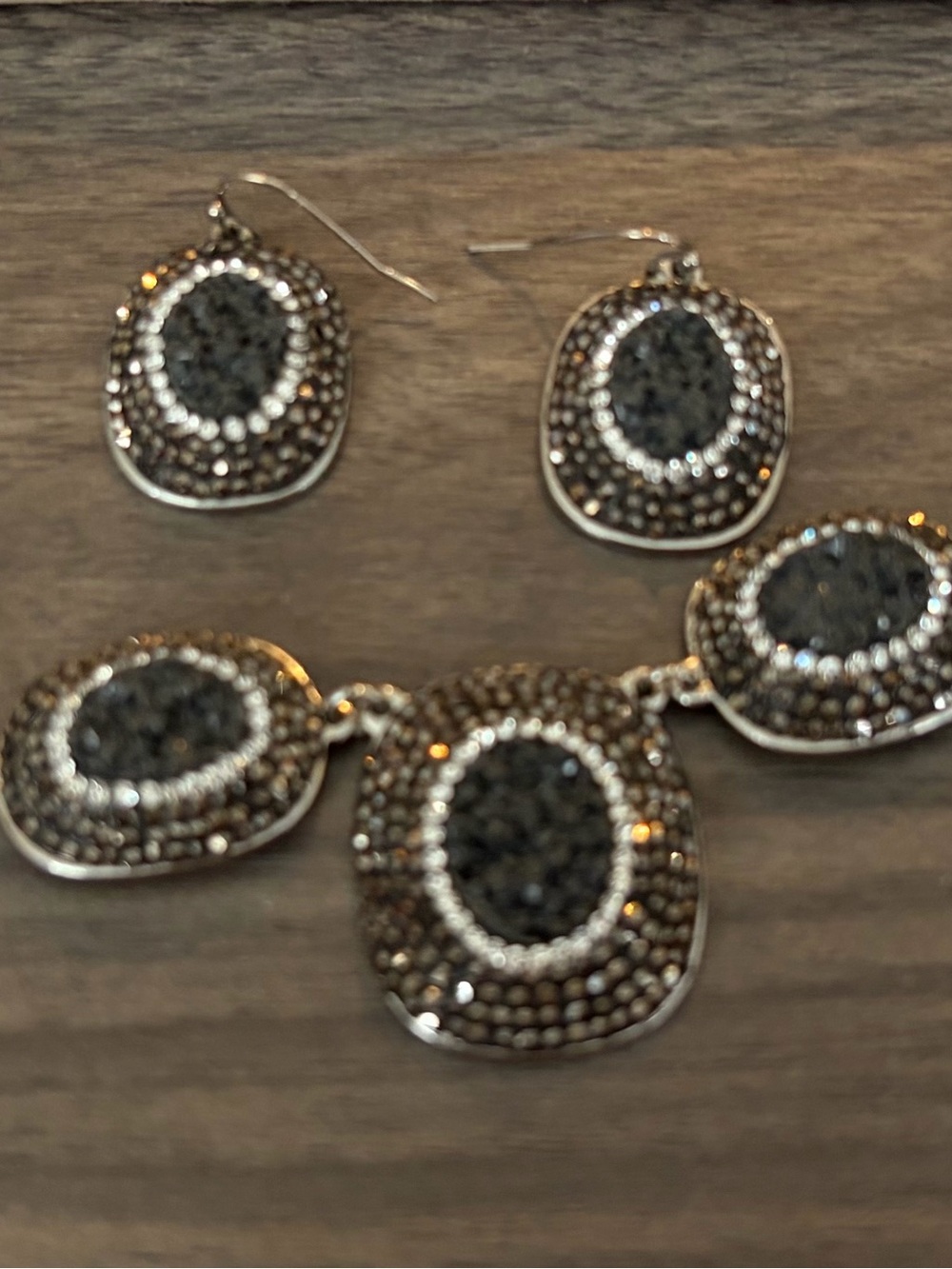 Talbots Silver-Tone Black Crystal Necklace and Earrings Set